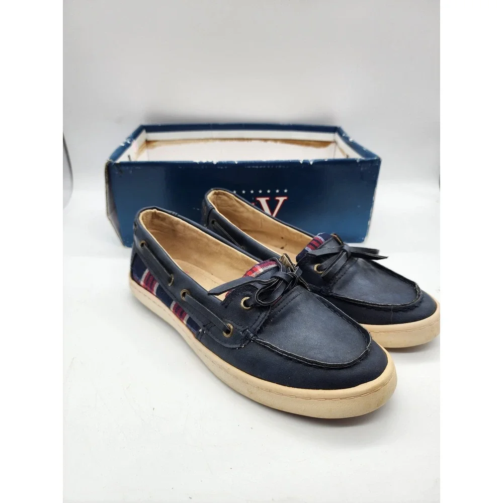 LuV America Laguna Navy Blue Plaid Boat Shoes CW19149 Mens 6